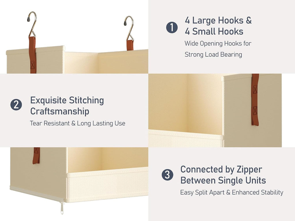 DIMJ Hanging Closet Organizer - 3-Tier Modular Hanging Shelves with Zippers Hooks, Collapsible Baskets for RV, Dorm, Small Spaces, Fabric Storage Bins for Clothes, Handbags