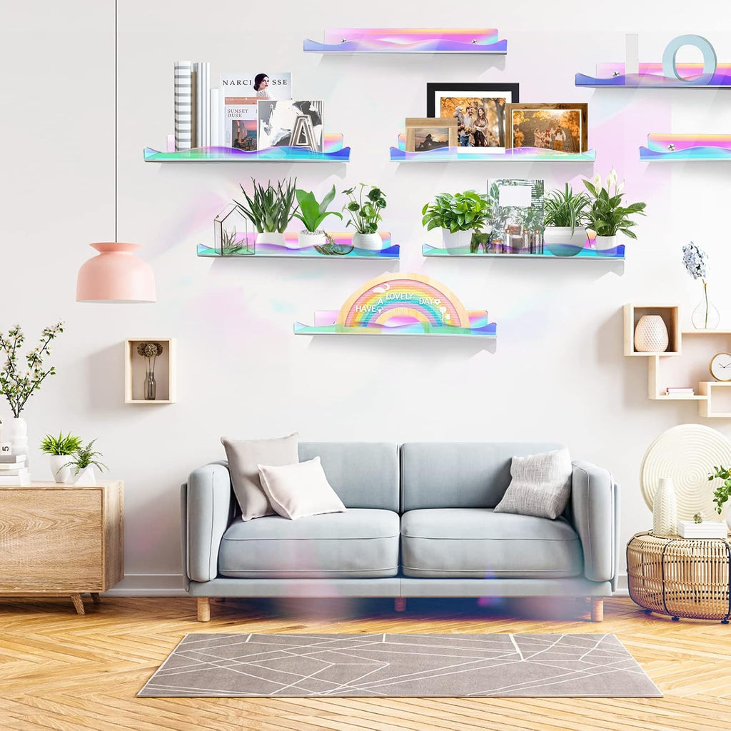 DILIBRA 6 Packs Iridescent Clear Acrylic Floating Shelves, 15.7 Inch Large