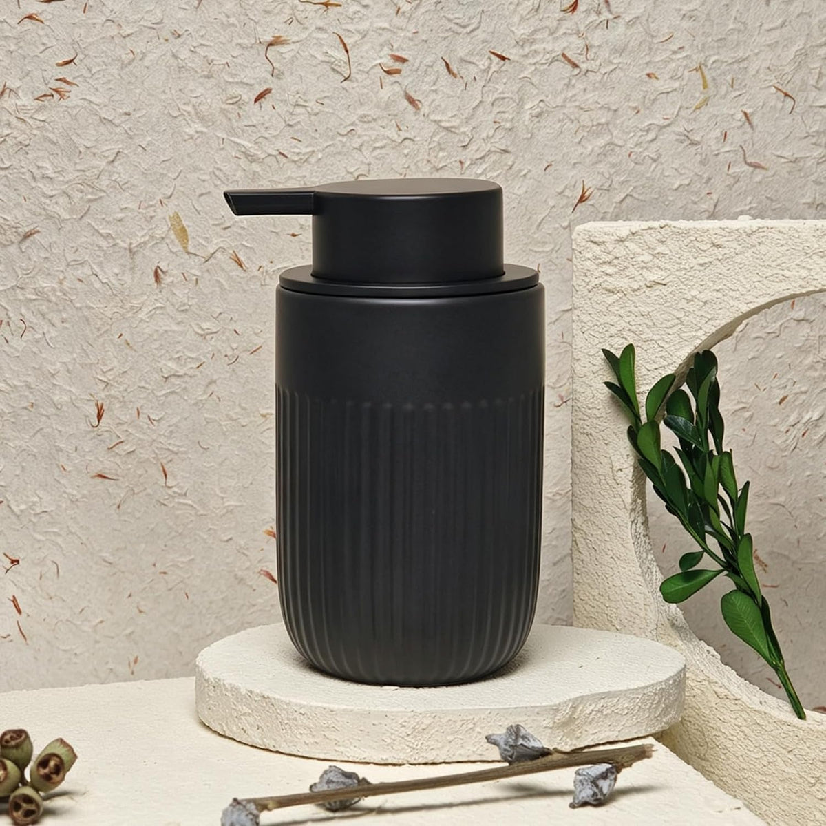 White Ceramic Foaming Soap Dispenser for Bathroom Countertop 13oz