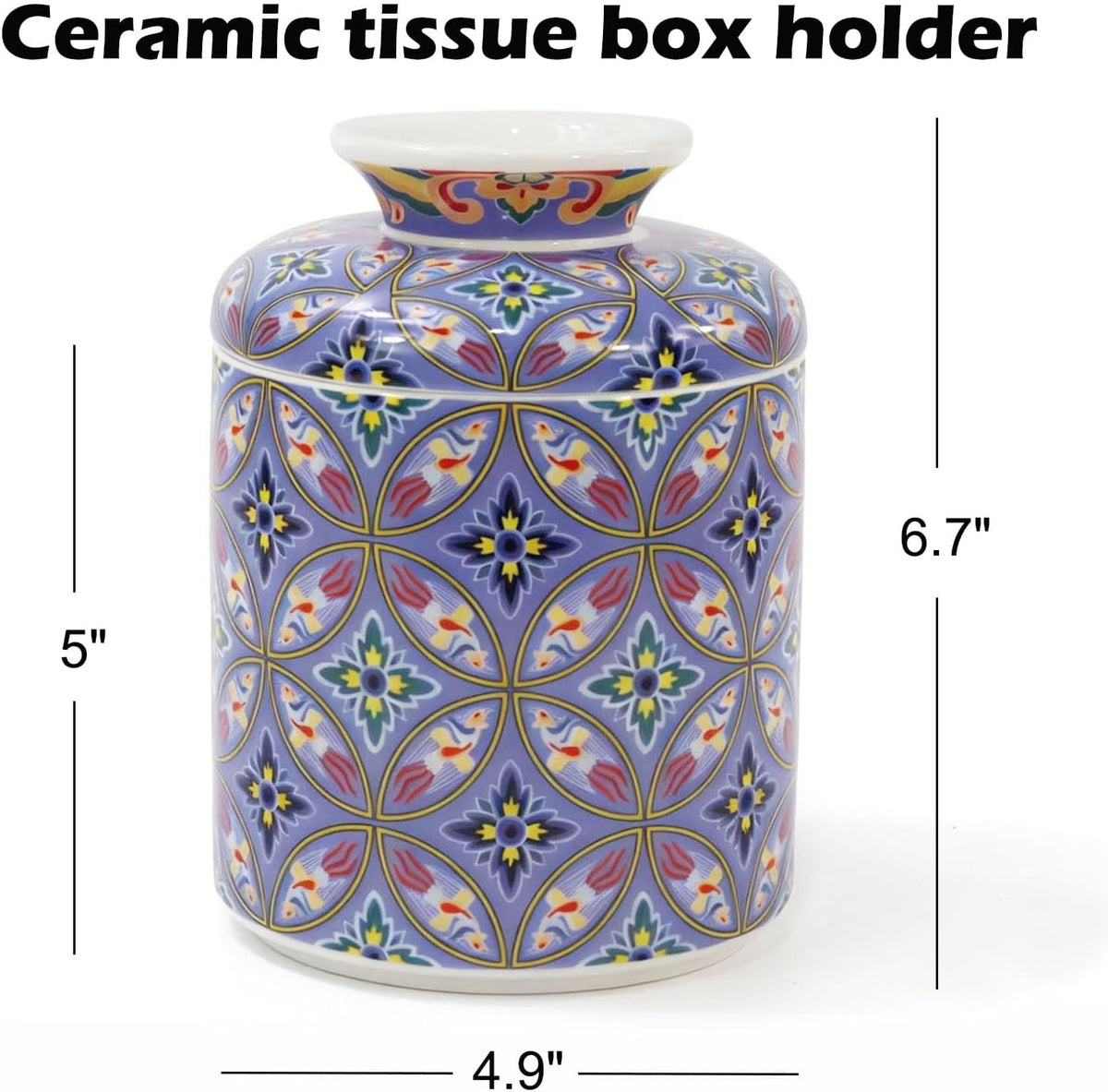 Ceramic Tissue Box Cover,Round Tissue Holders, Napkin Facial Paper Organizer,Tissue Vessel for Bathroom Bedroom Living Room Table Desk Office,Modern Home Décor,Dressers, Night Stand-Purple Pattern