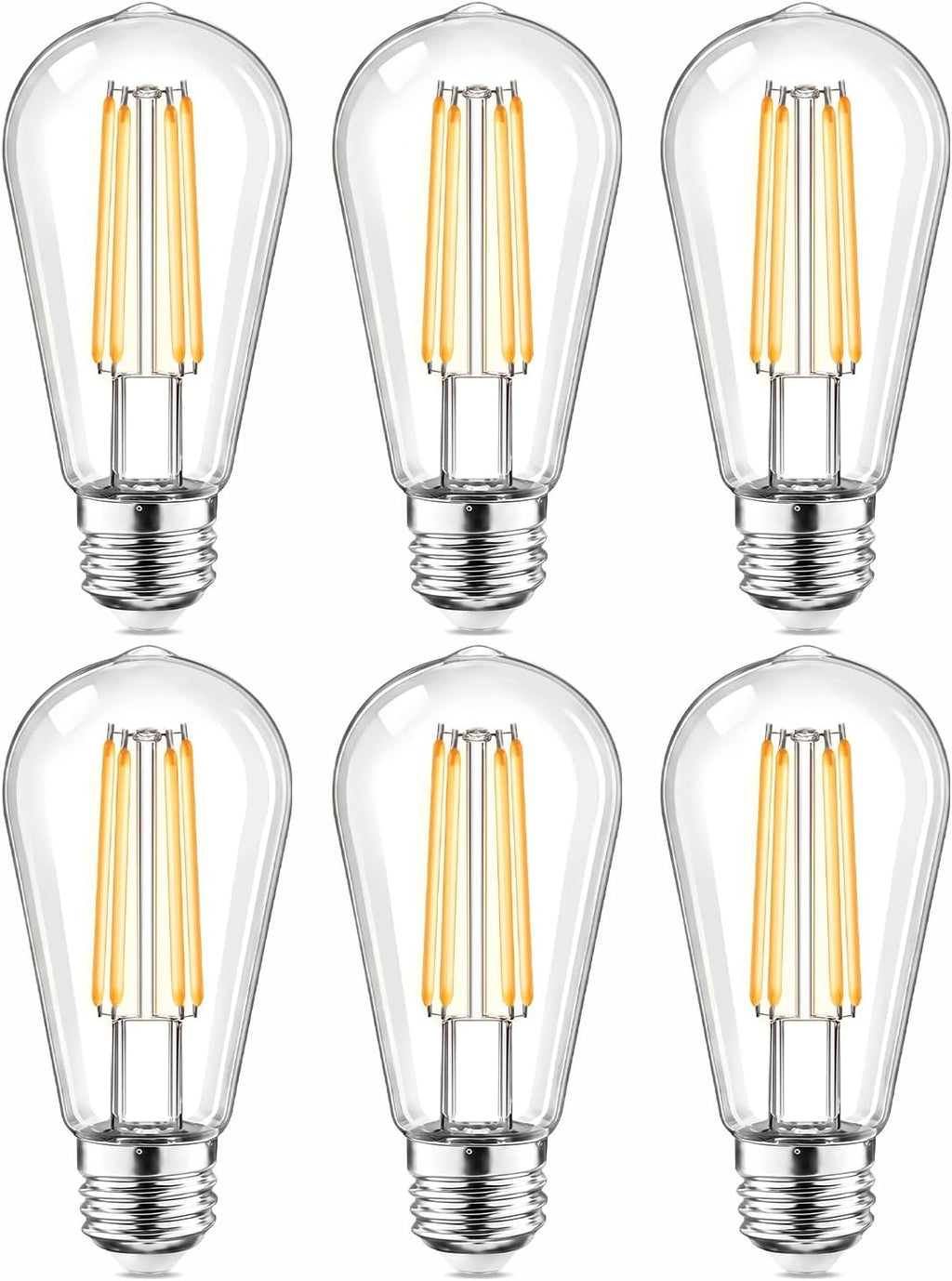 6pack LED Light Bulbs, Shatterproof Edison Bulbs 60 Watt Equivalent, E26 Base Warm White 2700K Bulb, Vintage Decorative Fixture Light Bulbs for Home Lighting, Bathroom, Bedroom, Hallway, Non-dimmable