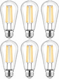 6pack LED Light Bulbs, Shatterproof Edison Bulbs 60 Watt Equivalent, E26 Base Warm White 2700K Bulb, Vintage Decorative Fixture Light Bulbs for Home Lighting, Bathroom, Bedroom, Hallway, Non-dimmable