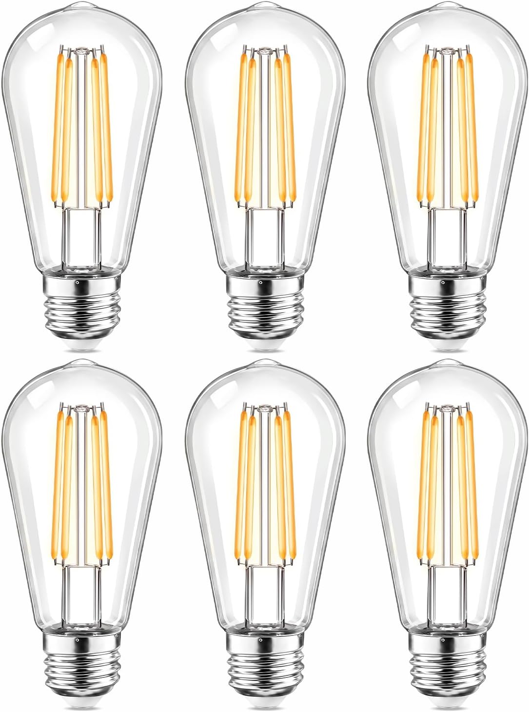 6pack LED Light Bulbs, Shatterproof Edison Bulbs 60 Watt Equivalent, E26 Base Warm White 2700K Bulb, Vintage Decorative Fixture Light Bulbs for Home Lighting, Bathroom, Bedroom, Hallway, Non-dimmable