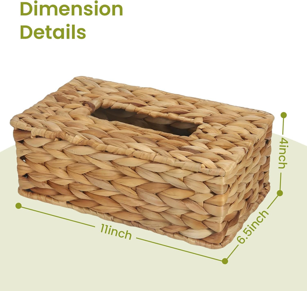 Water Hyacinth Rectangular Tissue Box Cover - Handwoven Natural Decorative Tissue Holder, Fits Standard Rectangular Tissue Boxes for Living Room, Bedroom, Bathroom, Sustainable Home Decor