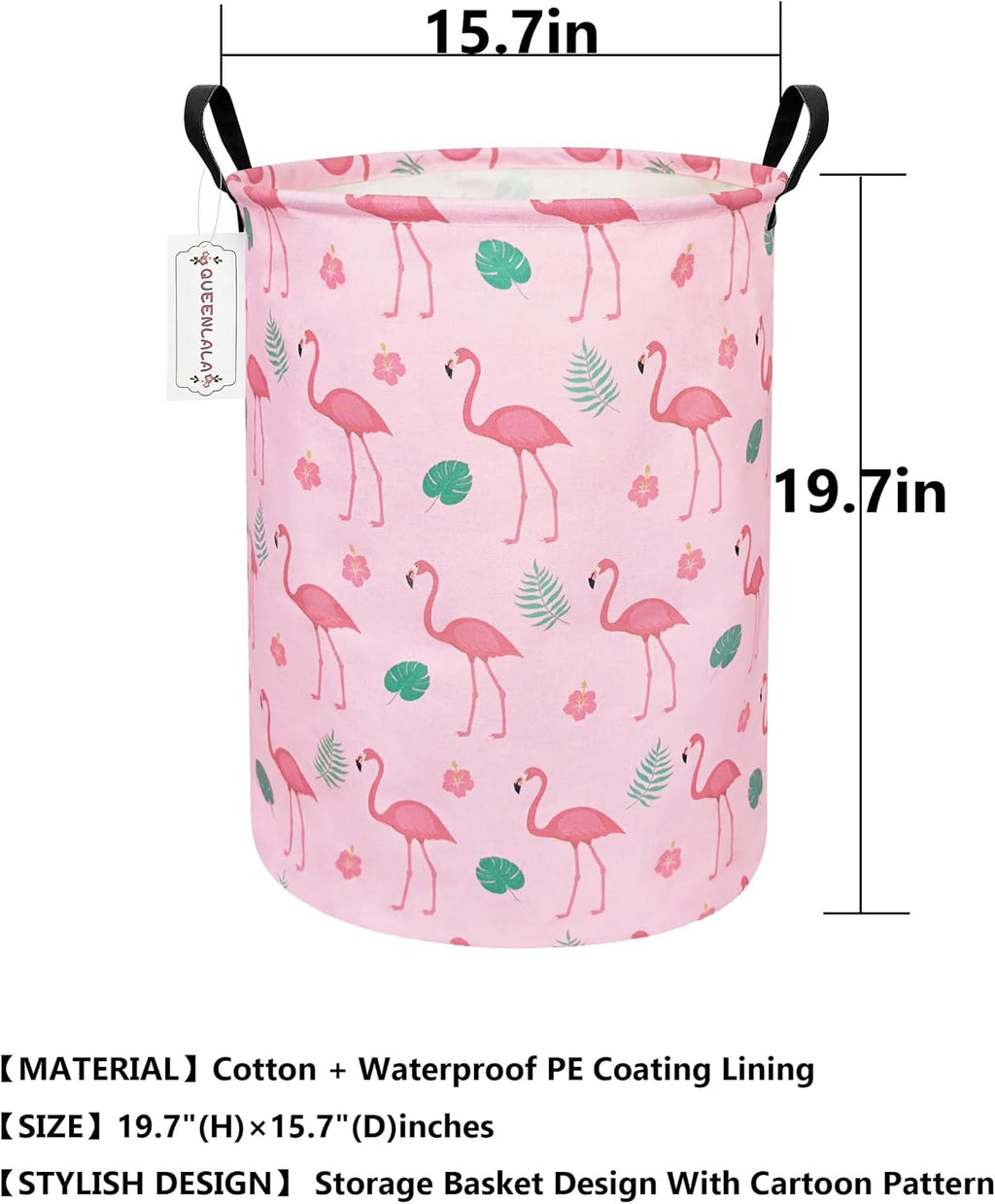 Foldable Waterproof Round Fabric Laundry Basket Home, Pink Flamingo