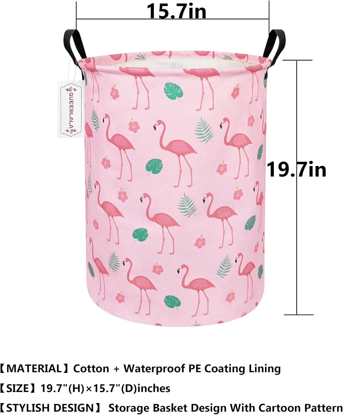 Foldable Waterproof Round Fabric Laundry Basket Home, Pink Flamingo