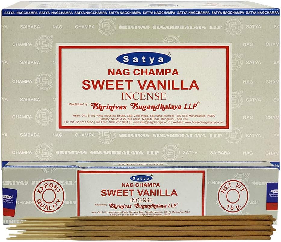 Satya Sweet Vanilla Incense Sticks and Holder Bundle
