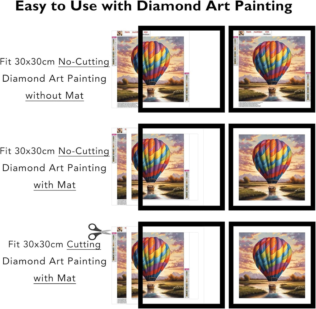 JCJMY 12x12 Picture Frame Set of 3 Black with 10x10 Mat for 30 x 30cm Diamond Art Painting, Display Photo 12 x 12 Without Mat, Wall Hanging Large Frame with Plexiglass, 3 Pack