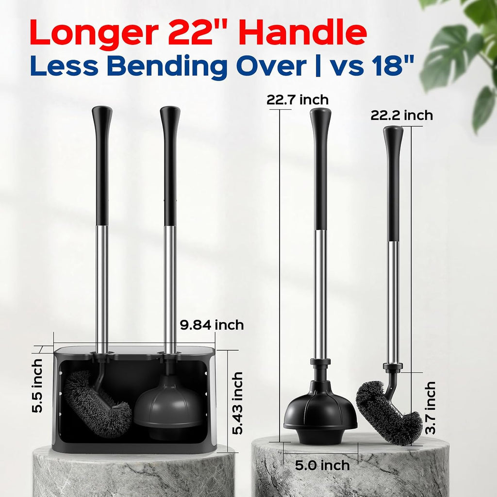 HAMITOR Toilet Bowl Brush and Plunger Set: 2-in-1 Hidden Holder