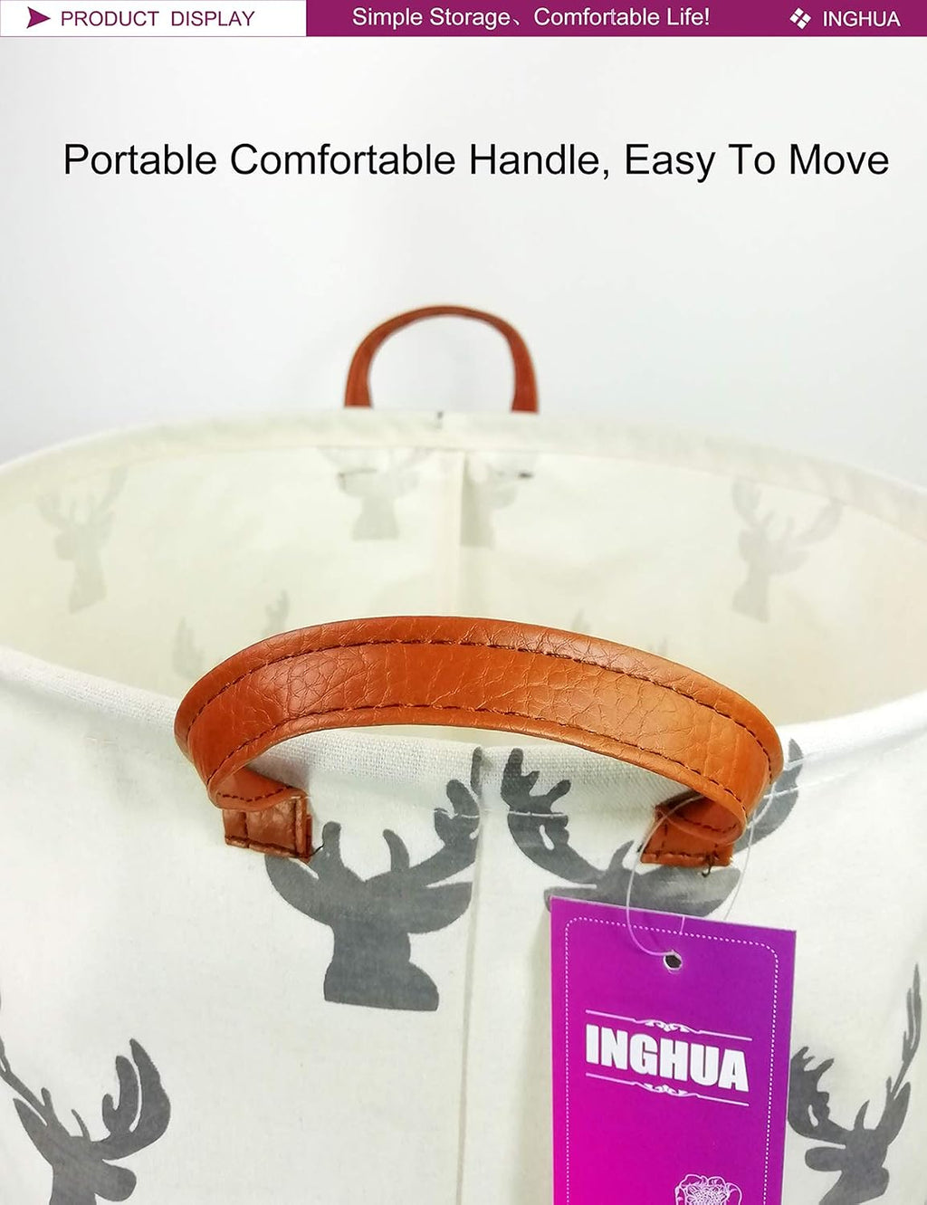 Laundry Hamper Large Canvas Fabric Storage Basket Grey deer