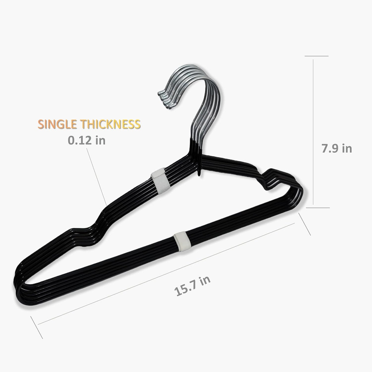 Stainless Steel Rubber Hangers 32-Pack, Heavy Duty Non-Slip Ultrathin Black