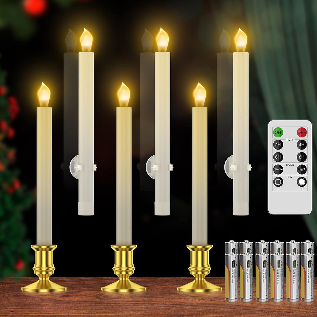 RONXS Window Candles Battery Operated, Flameless LED Taper with Timer 6pcs