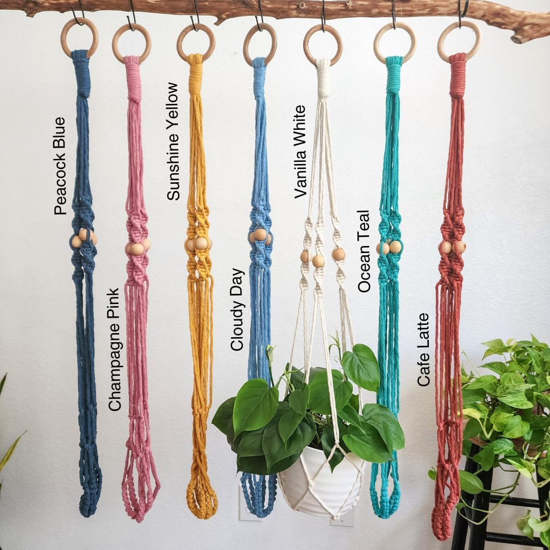 Macrame plant hanger 3ft beaded plant hanger for pots 4-8” for live plants indoor and outdoor decor hanging plant holder Boho décor Plant stand indoor Hanging planter for plant pots (Cafe Latte)
