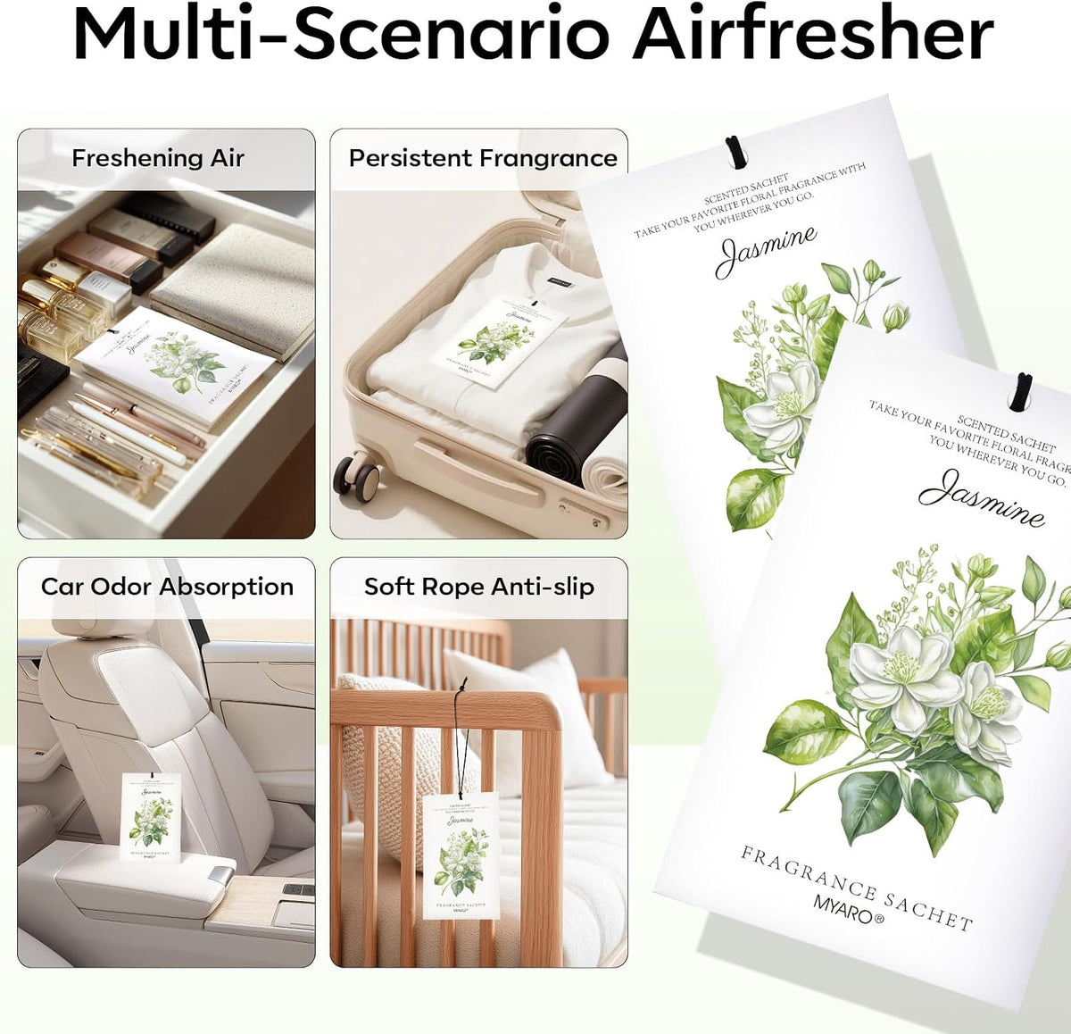 MYARO 12 Pack Jasmine Scented Sachets, Closet Deodorizer Car Air Freshener