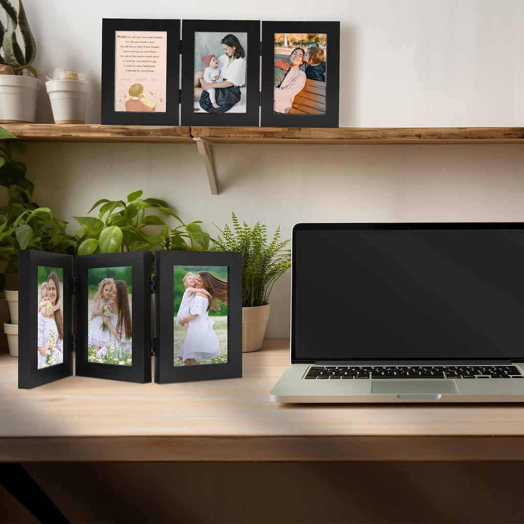 Golden State Art 4x6 Triple Picture Frame, 3 Photo Hinged Tabletop Frame