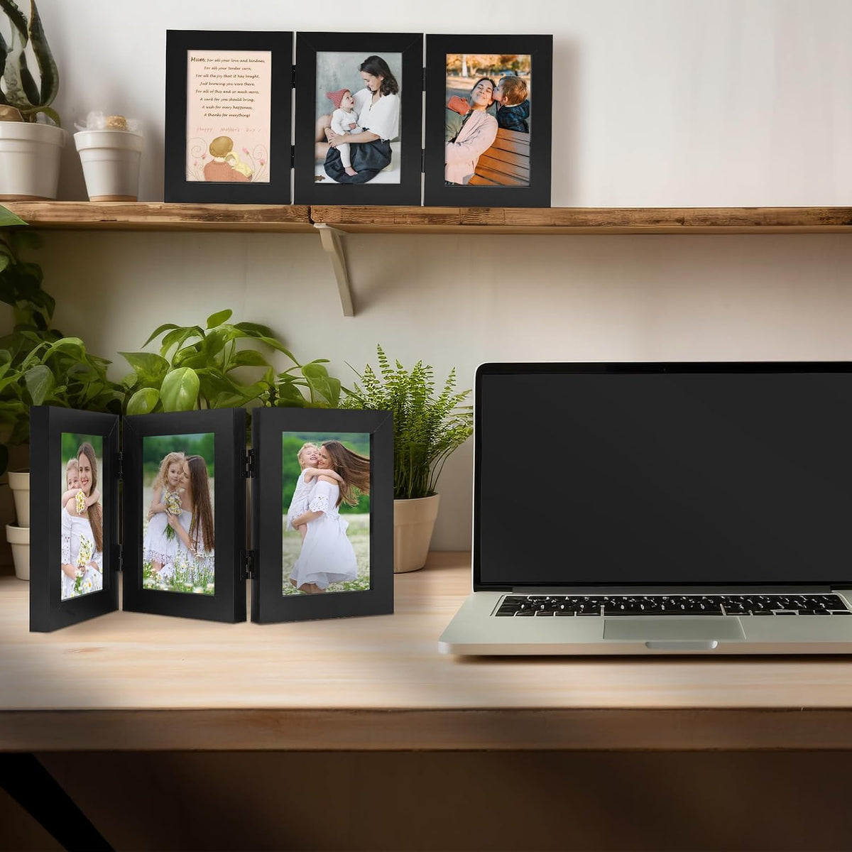 Golden State Art 4x6 Triple Picture Frame, 3 Photo Hinged Tabletop Frame
