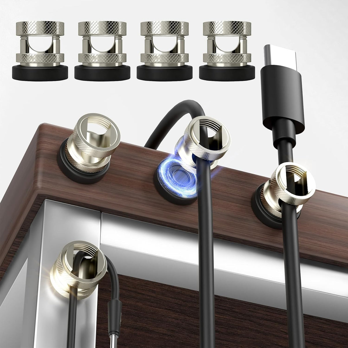 Maveek Magnetic Cable Clips 8Pcs, Stainless Steel Cord Anchor, Metal Silver