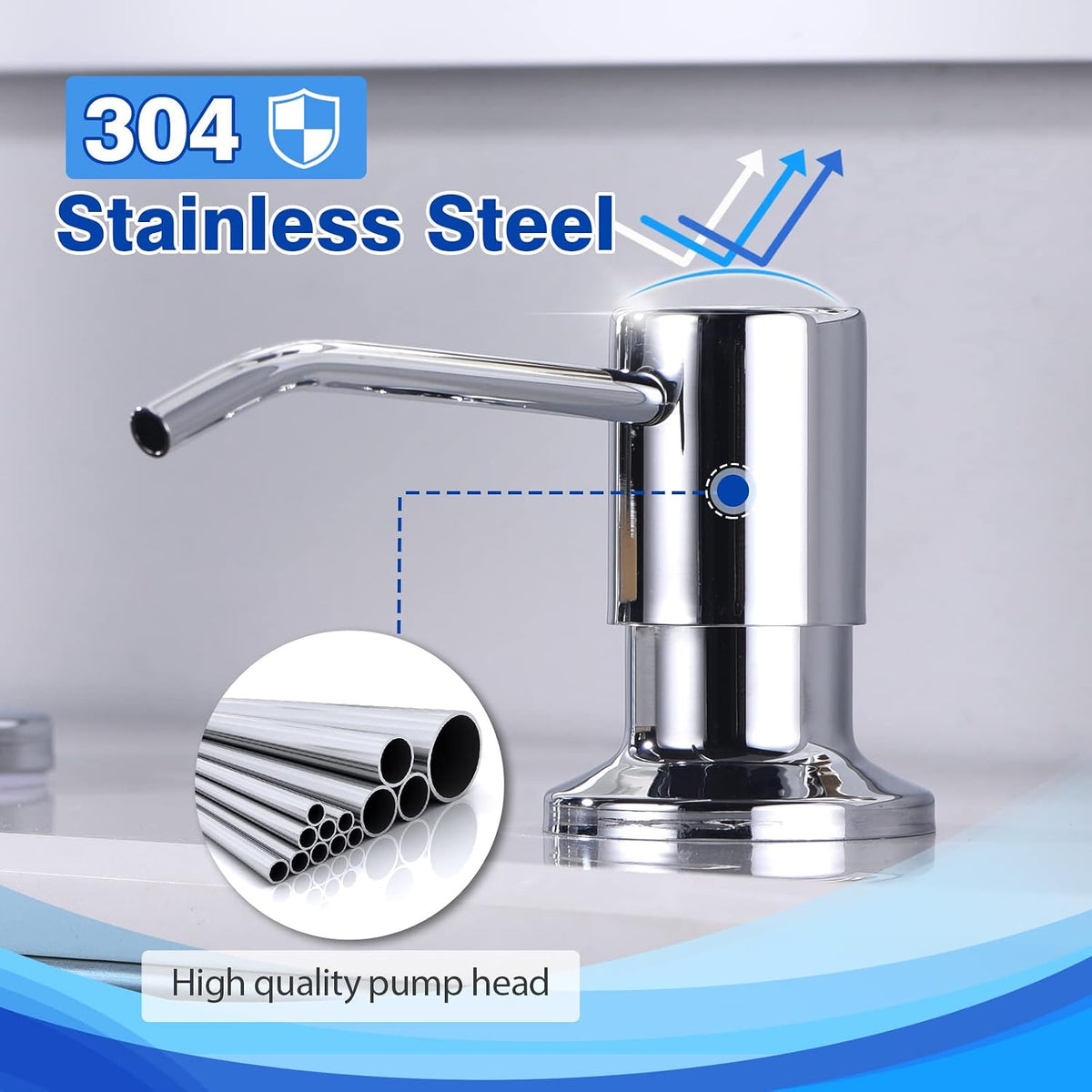 Polished Chrome Soap Dispenser for Kitchen Sink WEWE, Stainless Steel