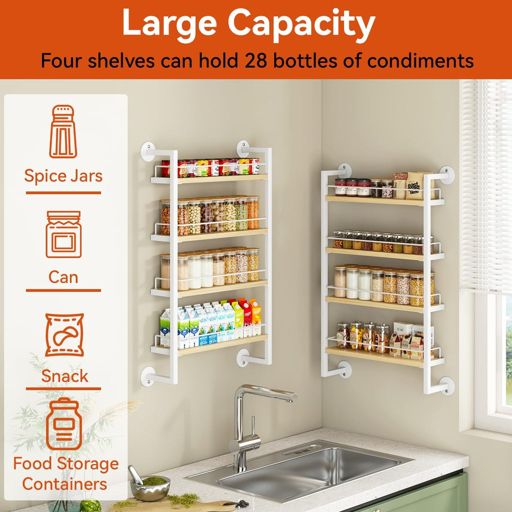 IBUYKE 4 Tier Spice Rack Wall Mount for Kitchen,Natural TLJ016R