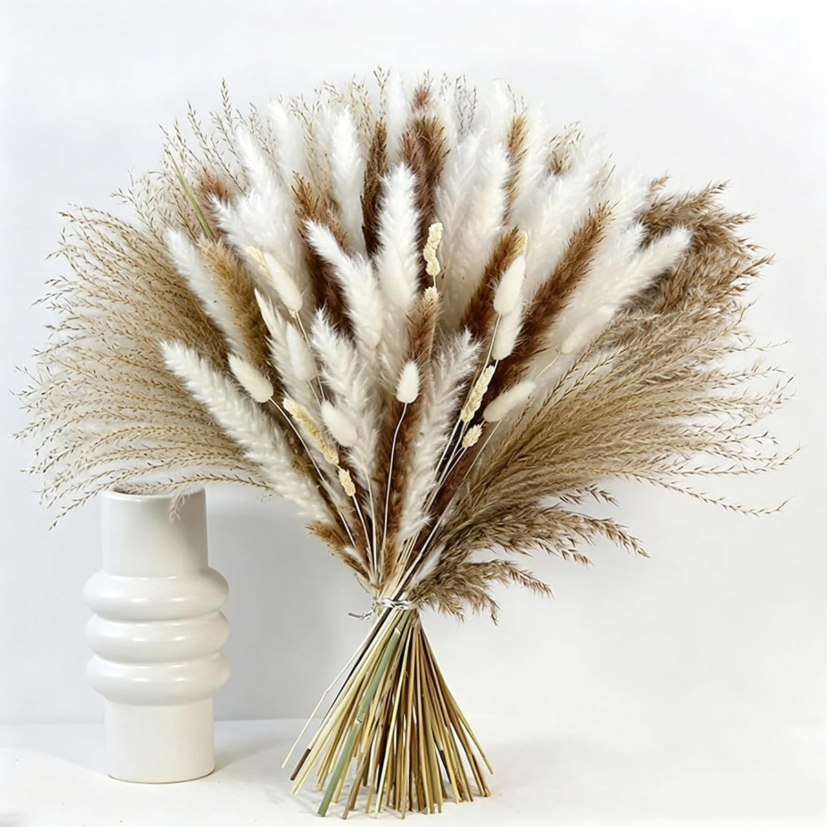 17" Tall Dried Pampas Grass & Bunny Tails & Reed Grass, Boho Floral Decor