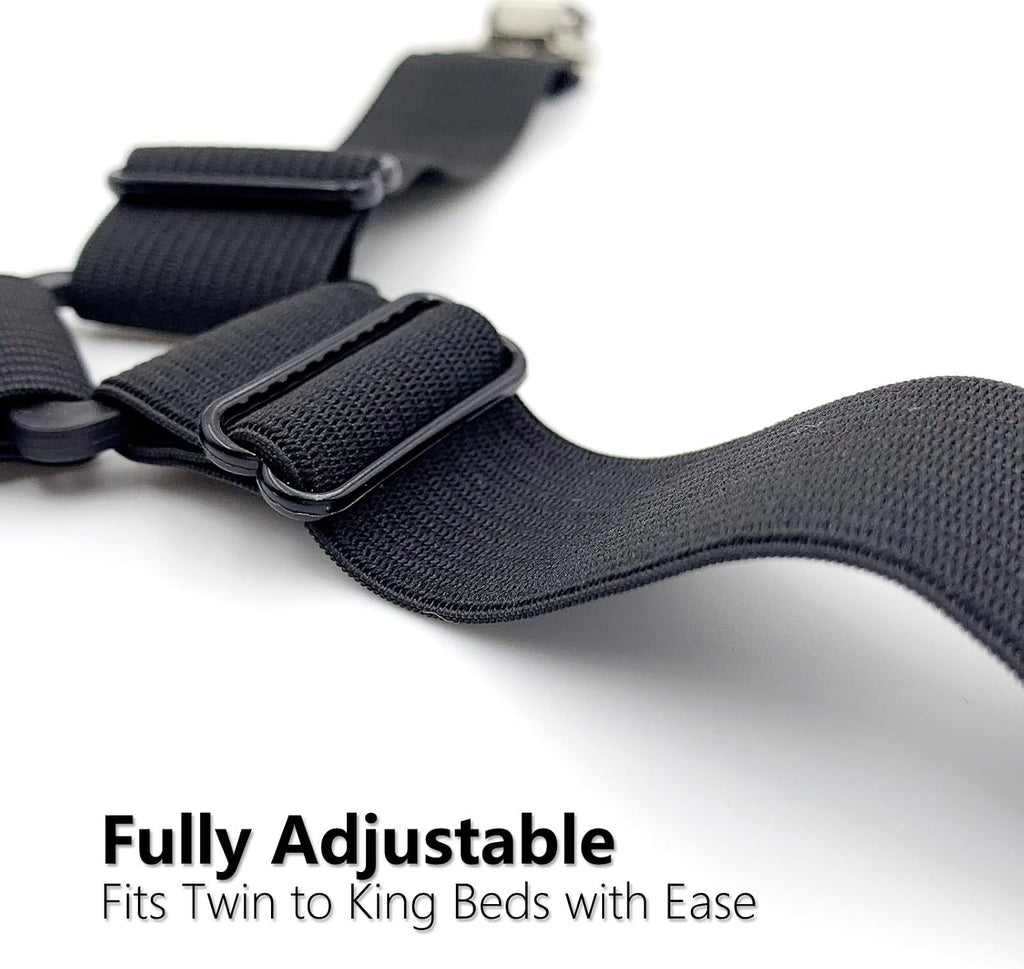 4PCS Bed Sheet Holder Straps – Triangle Adjustable Elastic Fasteners with Metal Clips, Heavy Duty Sheet Suspenders for Fitted & Flat Sheets, Mattress Covers, Sofa Cushions