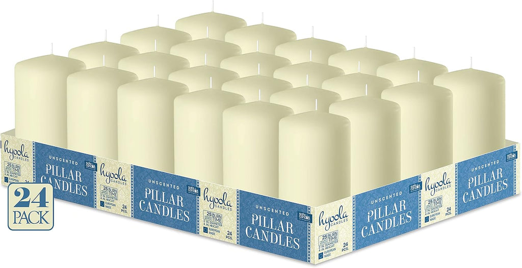 Hyoola Ivory Pillar Candles 2-inch x 4-inch - 24 Pack Unscented Bulk Pillar Candles - European Made