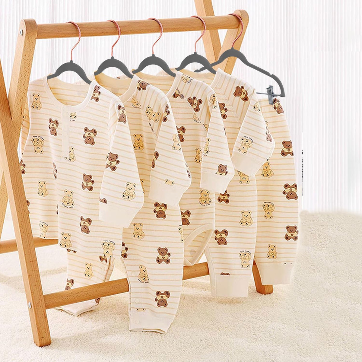 Baby Velvet Hangers with Clips Non-Slip for Clothes Gray 14 Pack