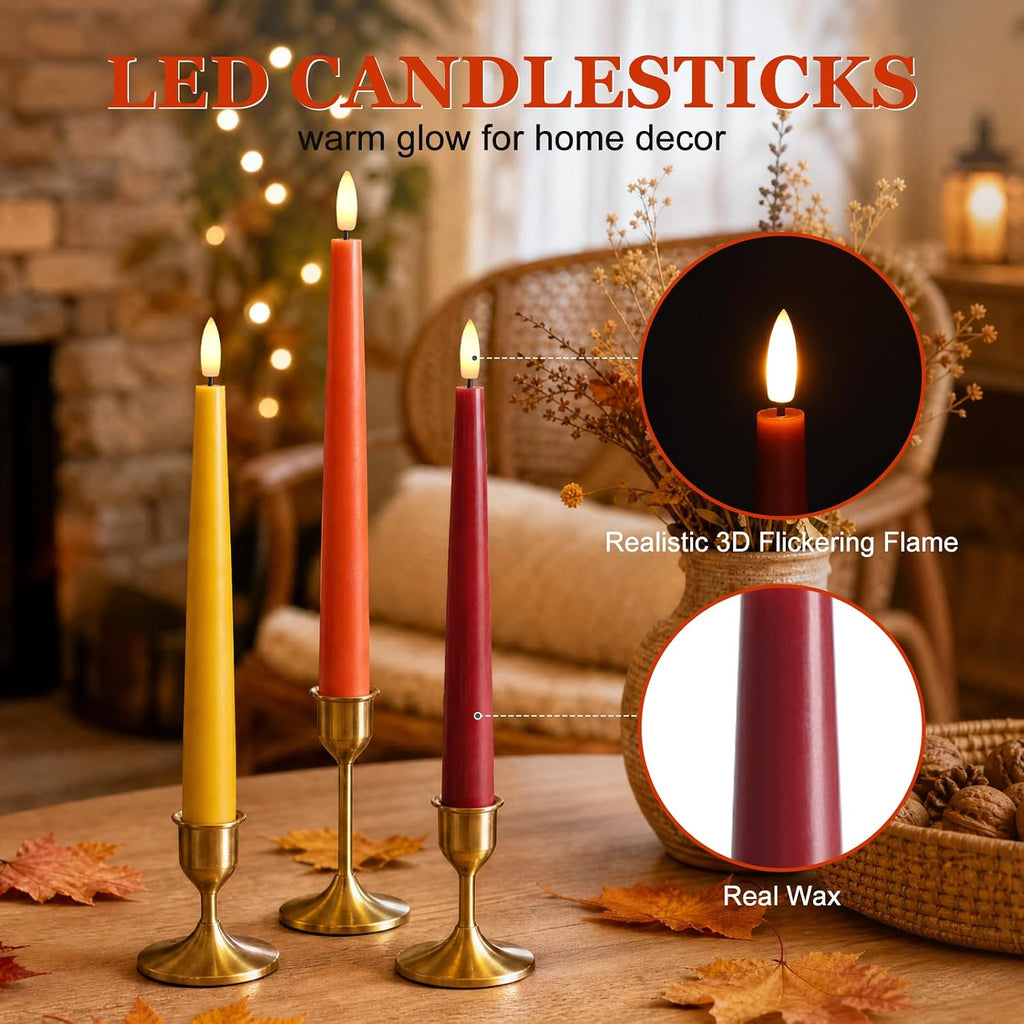 Fall Decor, Fall Decorations for Home, Flameless Taper Candles, Set of 3