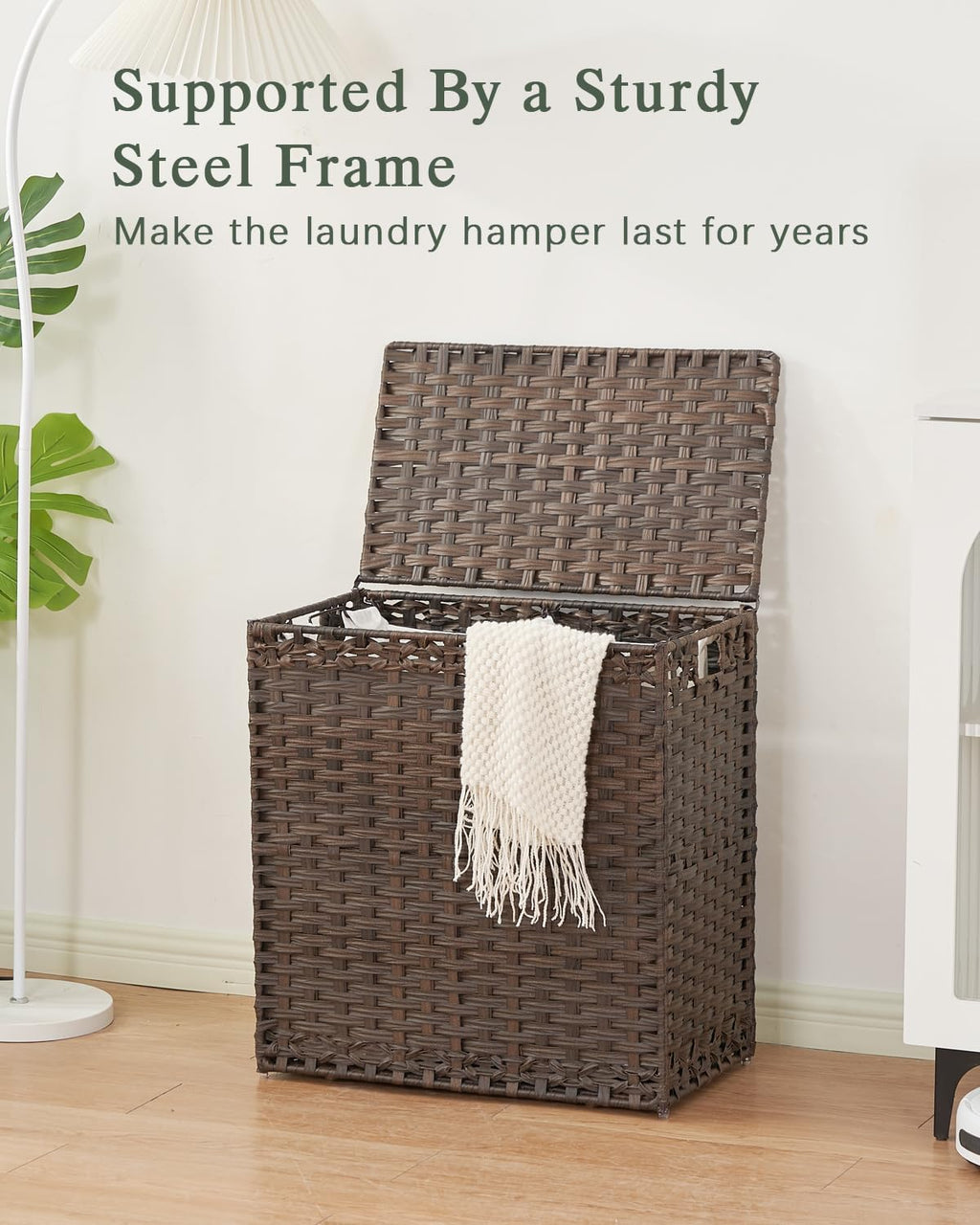 SETVSON Laundry Hamper with Lid Wicker Laundry Basket 112L PE, Brown