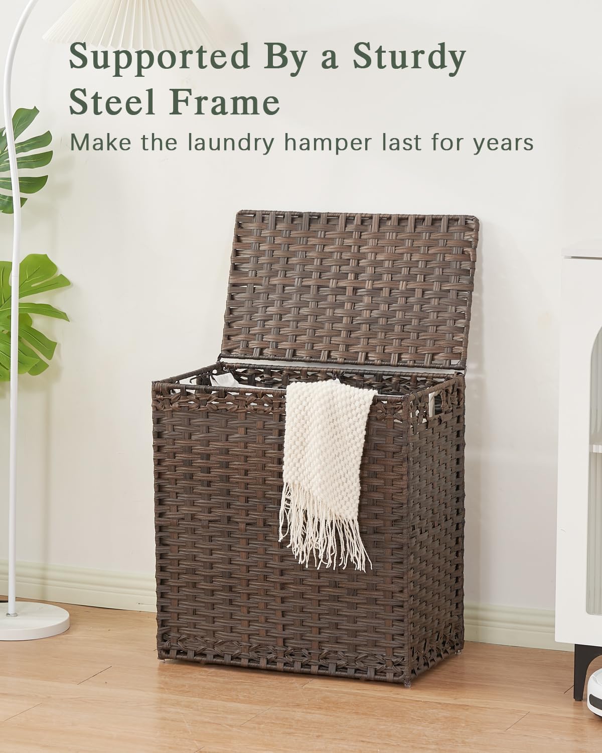 SETVSON Laundry Hamper with Lid Wicker Laundry Basket 112L PE, Brown