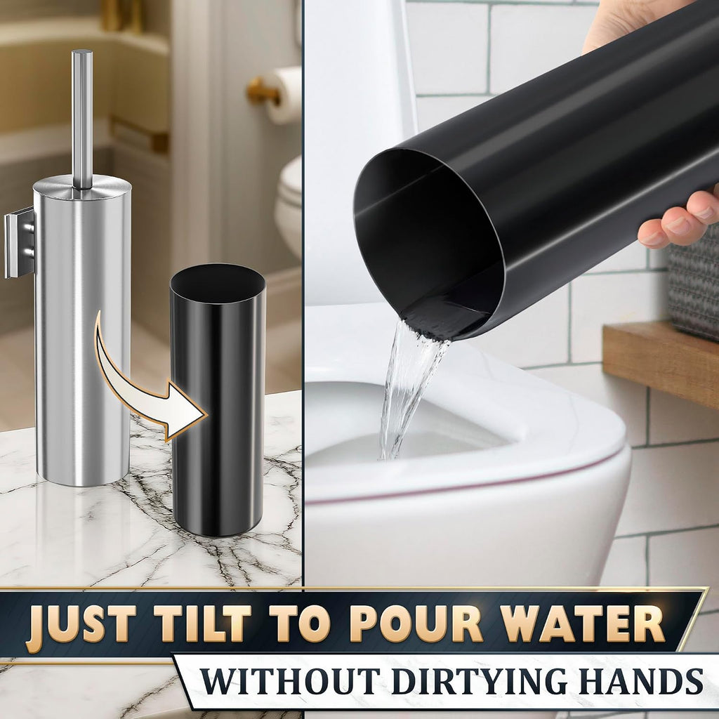 Wall-Mounted Toilet Brush and Holder Set, Stainless Steel (Silver)