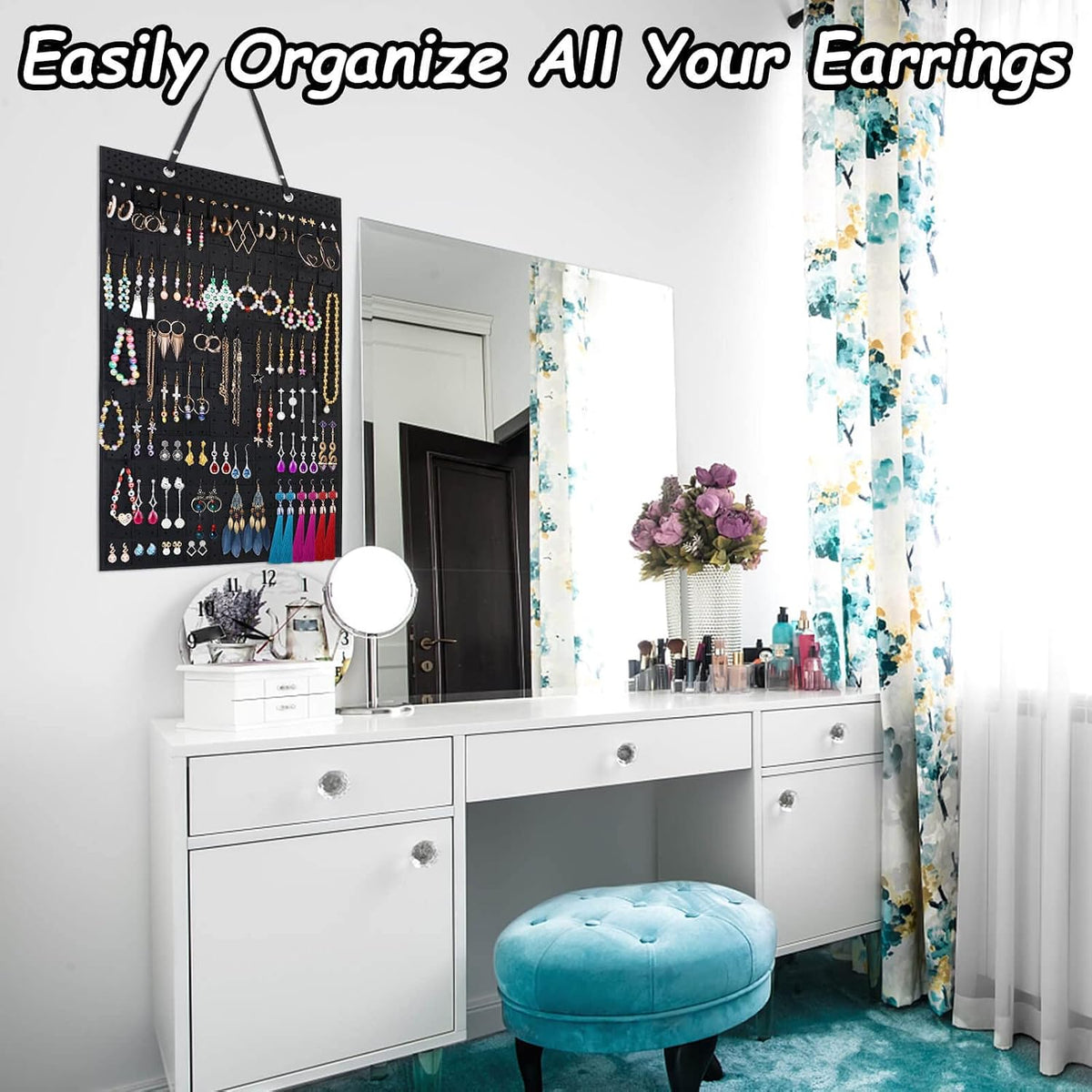 Caffox Hanging Earring Holder, Large Earring Organizer with 20Pcs Extra Hooks for Earrings, Necklaces, Bracelets, Jewelry and Sunglasses, Wall Earring Display for Home, Holds Up To 300 Pairs