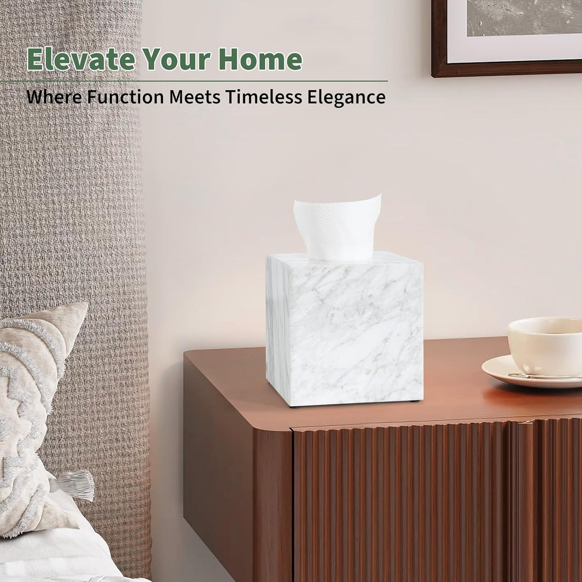 Real Natural Marble Tissue Box Cover, 5.5in Square Holder