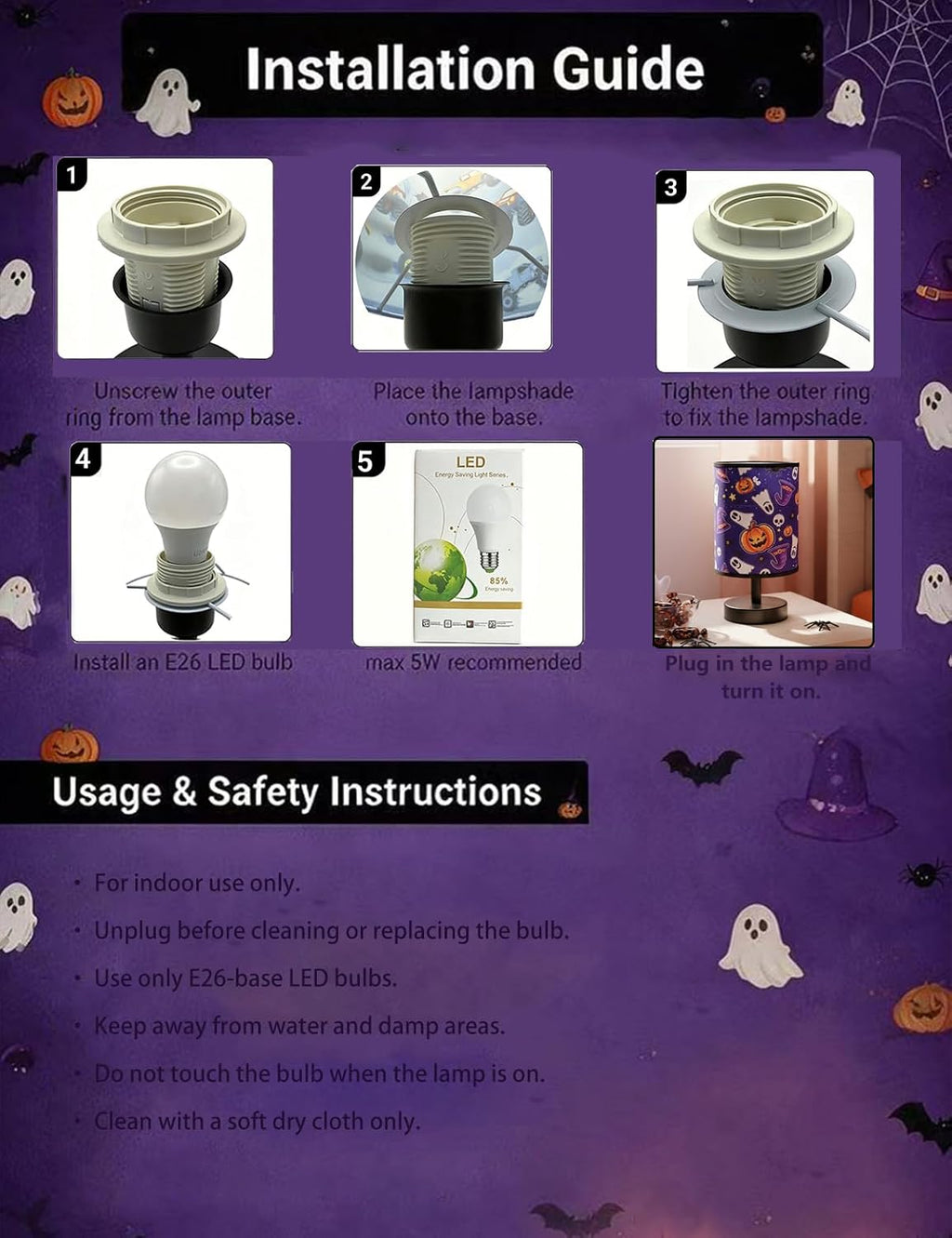 Halloween Pumpkin Witch Table Lamp 3 Color LED US Plug Night Light Decor