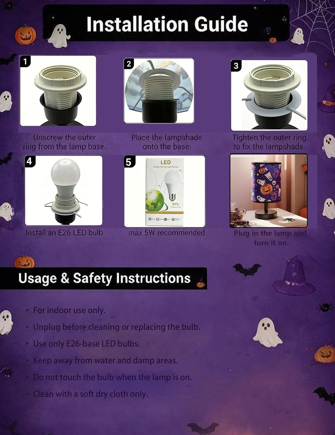 Halloween Pumpkin Witch Table Lamp 3 Color LED US Plug Night Light Decor