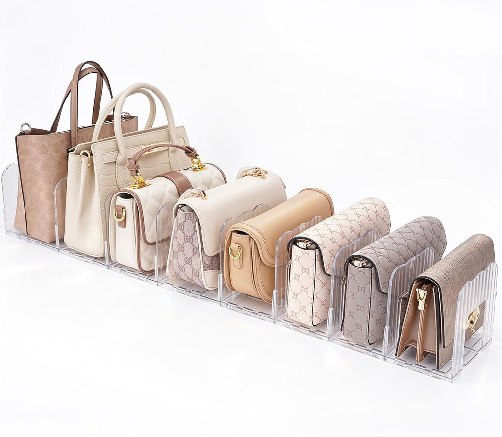 8-Slot Adjustable Purse Organizer for Closet, Clear