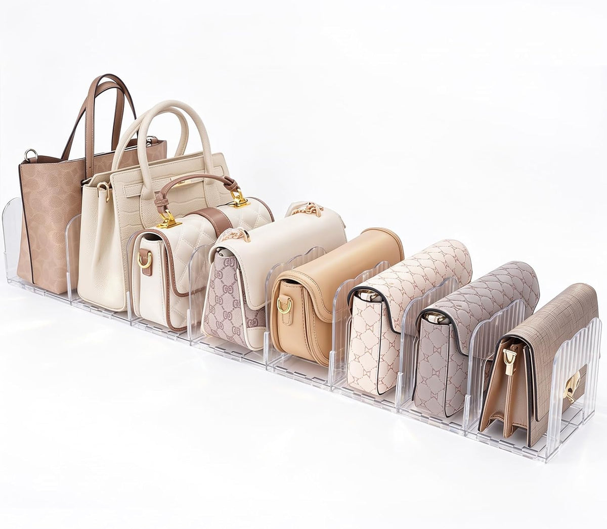 8-Slot Adjustable Purse Organizer for Closet, Clear