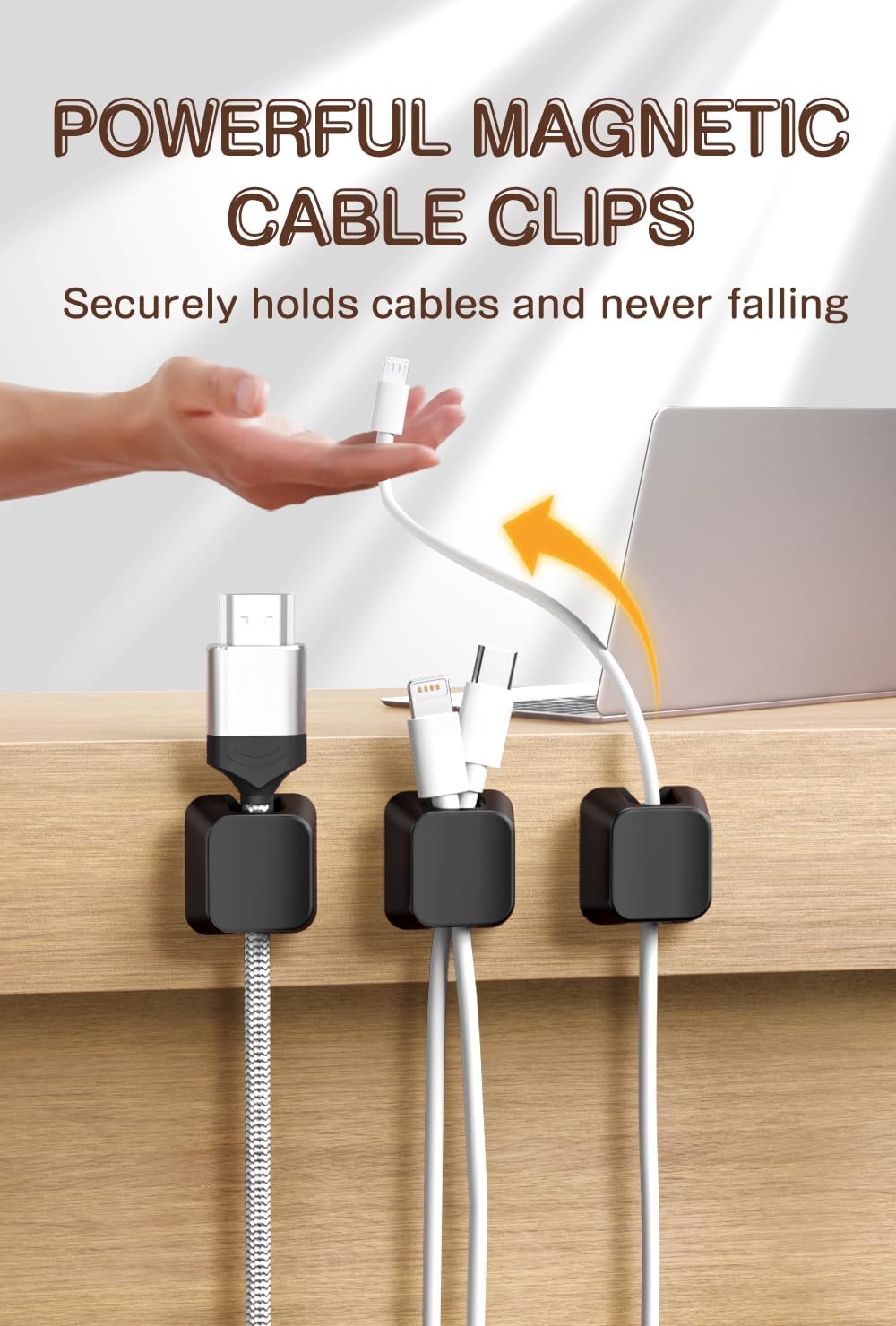 Maveek Magnetic Cord Clips, Cable Holder Magnet Silicone Cord Organizer Keyboard Keys Square Cable Management for Charging USB C Ethernet HDMI Home Office Car TV Cables (5 Pack, Black)