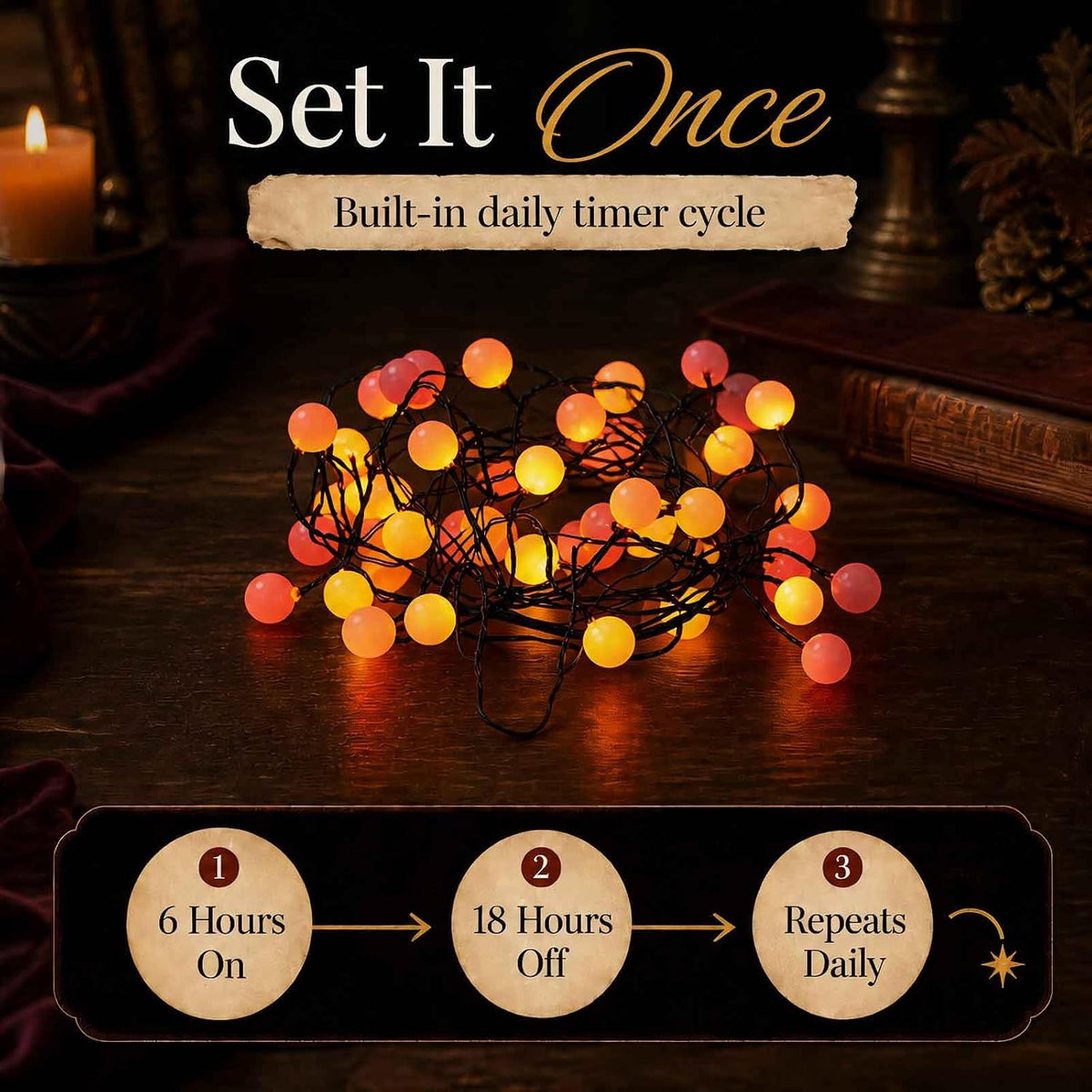 QBIS Battery Powered Halloween Lights, 40 Berry Lights, Orange Yellow Red