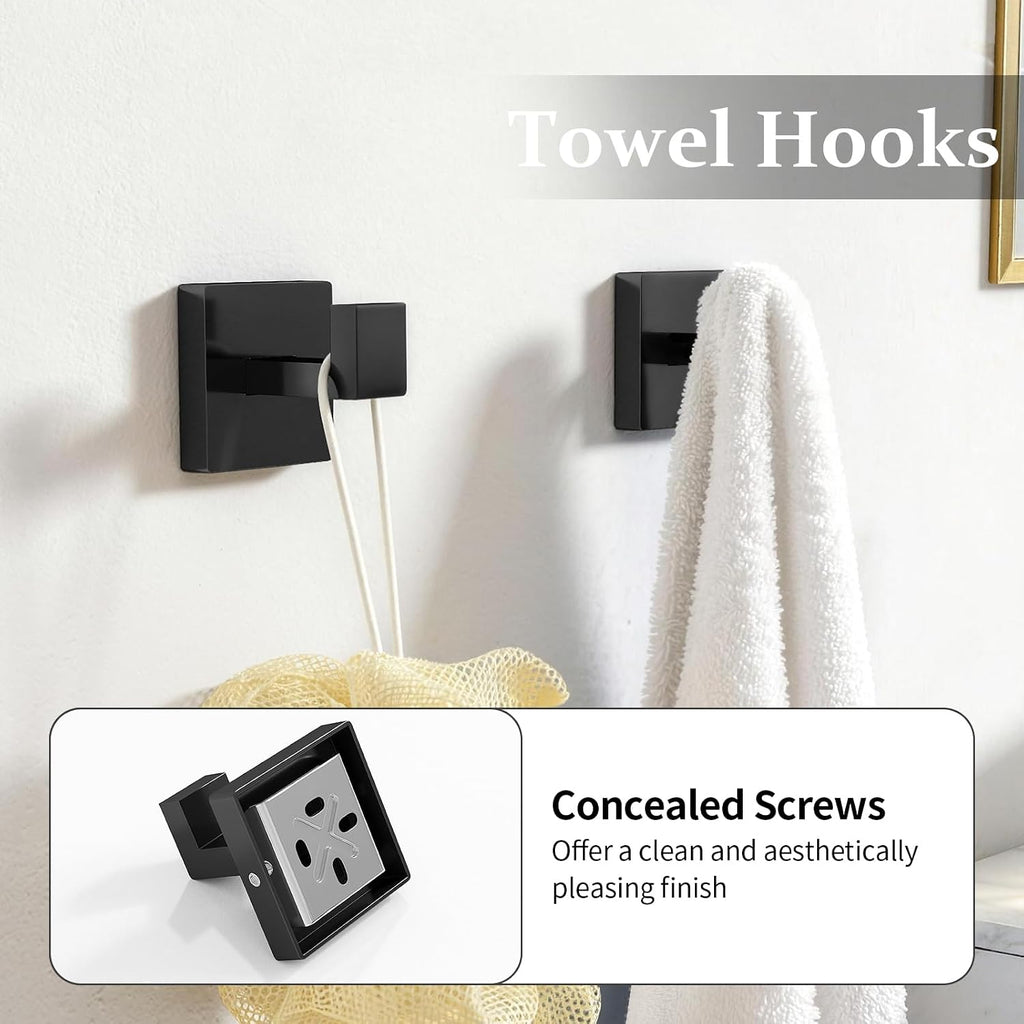 STWWO 5-Piece Matte Black Bathroom Accessories Hardware Set