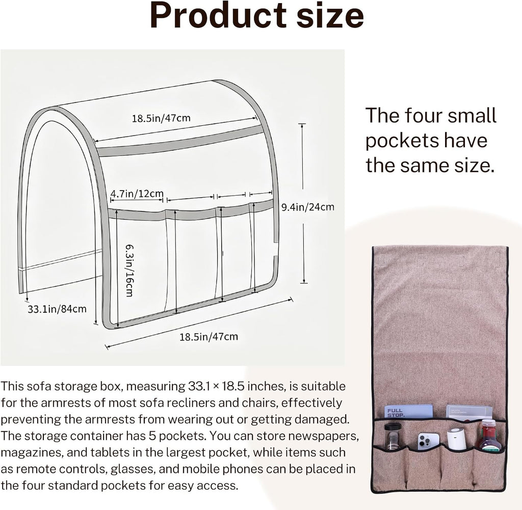 Remote Control Holder, Fits 33.1" x 18.5" Armrest (Brown)