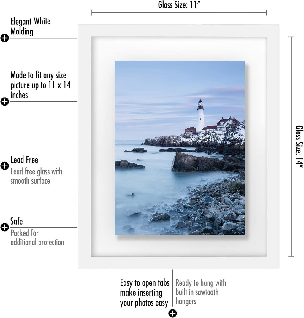 Americanflat 11x14 Floating Picture Frame - Engineered Wood - White