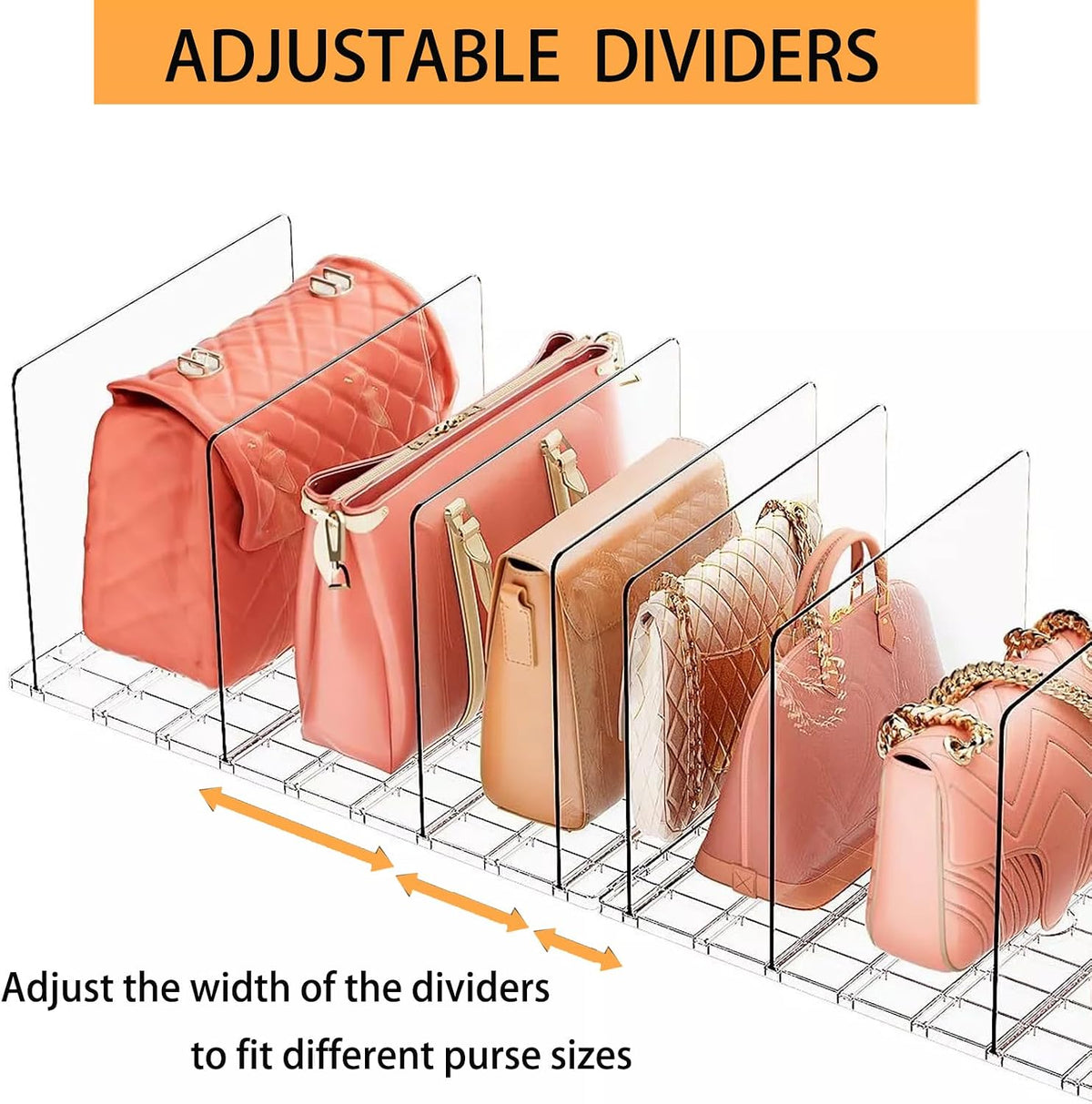Adjustable Shelf Divider for Closet, Clear Purse Organizers for Closet Acrylic Handbag Separators Storage Shopping Gift Bag Organizer Bookshelf Separator Dividers in Bedroom, Office