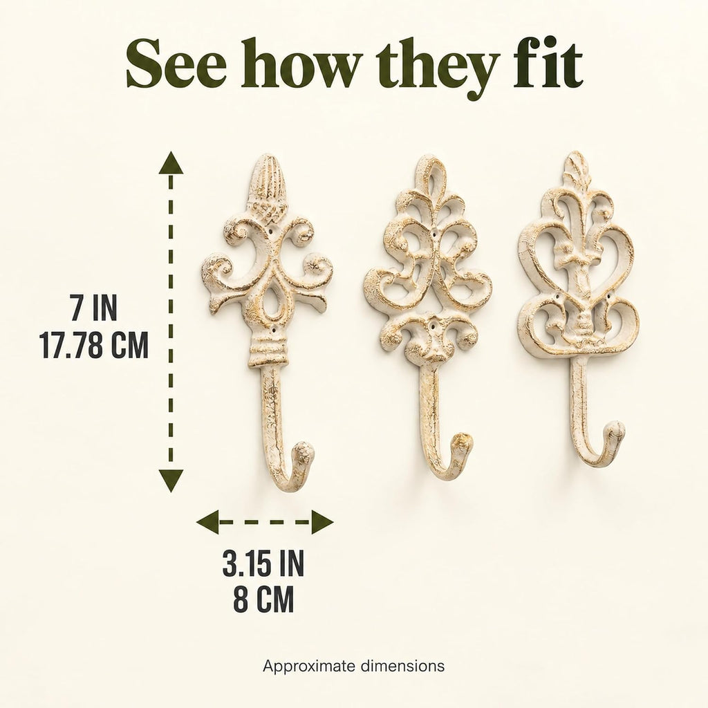 Comfify Rustic White Cast Iron Wall Hooks Set of 3 – Farmhouse Coat Hooks