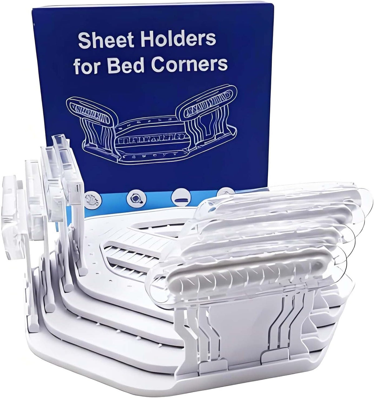 4Pcs Bed Sheet Holders for Corners, Heavy Duty Bed Lock Clips Keep Sheets Firm & Tight on Mattress, Non-Slip Grippers, Fitted Sheet Fastener, Universal Corner Holder for Home, White Plastic No Wrinkle