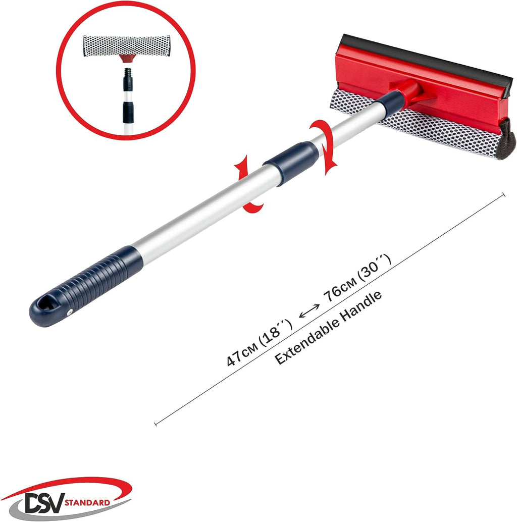 Squeegee for Window Cleaning with Long Handle, 2-in-1 Window Squeege for Home, Car Windshield, Mirror, Glass Cleaning with Extension Pole 18"-30"