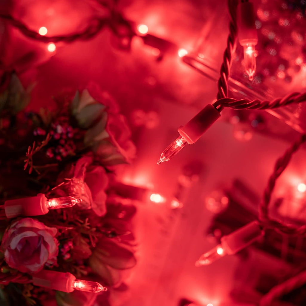 YULETIME 200 Red Christmas Lights, 2-Set 33' 100 LED Red Wire String Light
