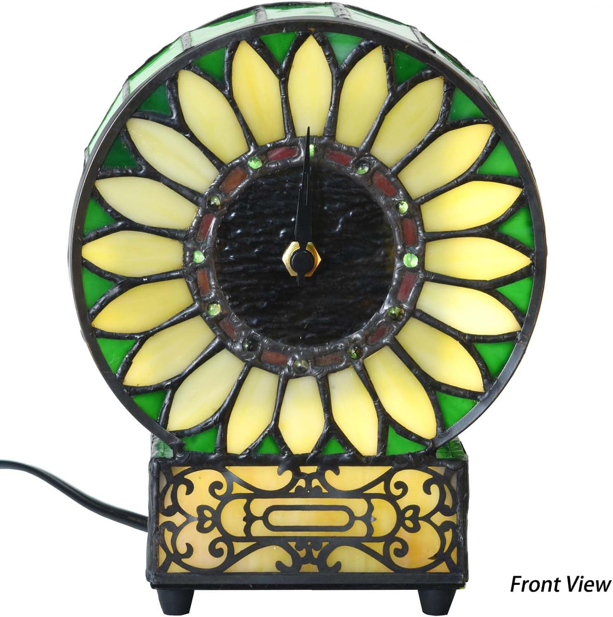 Bieye L12026 Sunflower Tiffany Style Stained Glass Clock Table Lamp