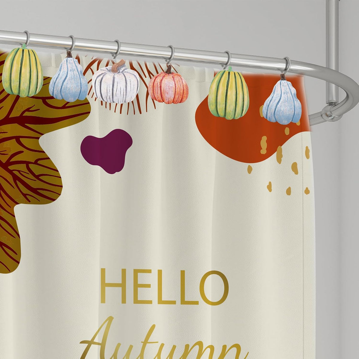 JarThenaAMCS 12 Pcs Fall Pumpkin Shower Curtain Hooks 4 Designs Curtain Hanger Hooks Autumn Thanksgiving Shower Rod Rings for Living Room Bedroom Bathroom Decor