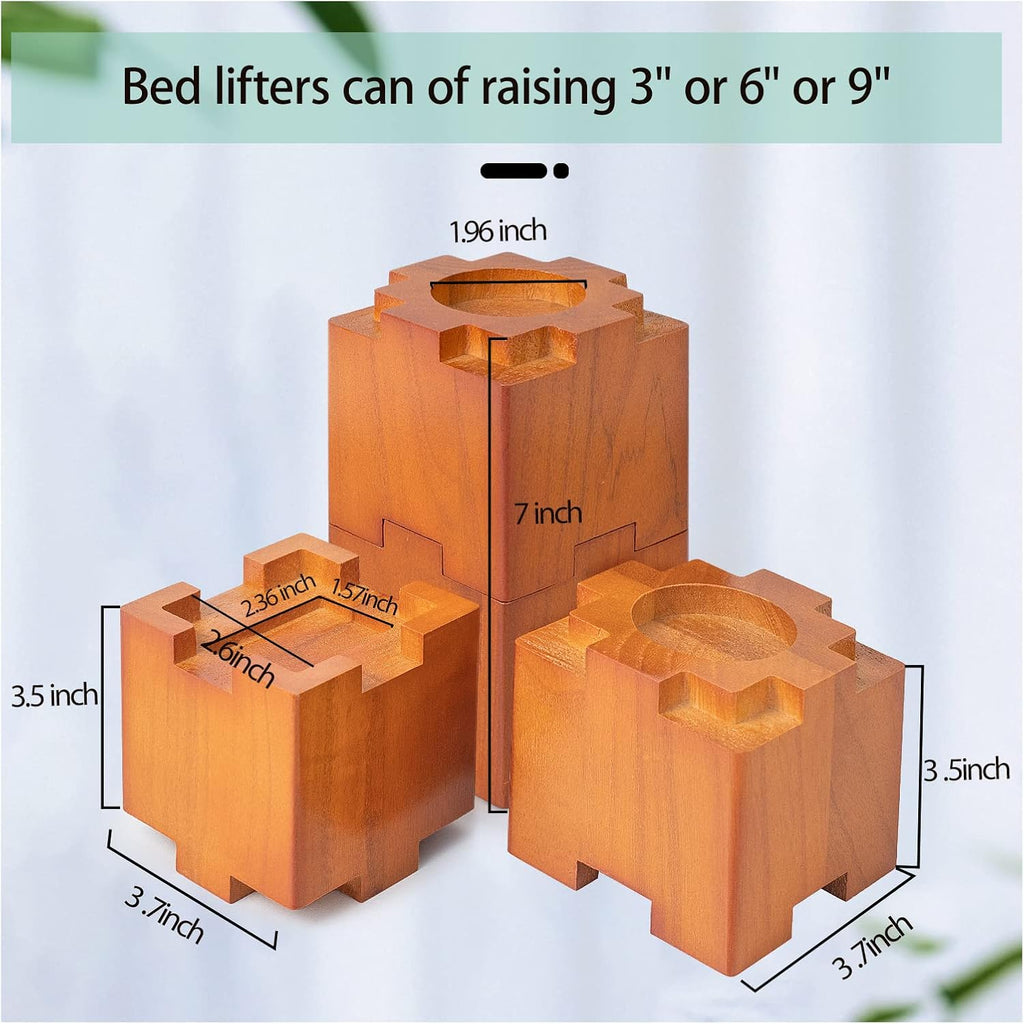 Wood Bed Risers 3.5 Inch with Non-Slip Rubber Pad Furniture 4 Pack, Brown